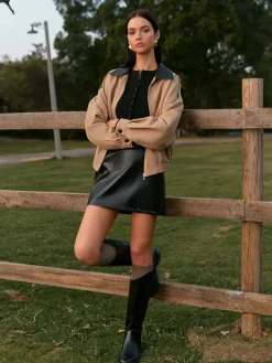 COMMENSE Contrast Collar Zipper Jacket* Outerwear|Tops