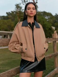COMMENSE Contrast Collar Zipper Jacket* Outerwear|Tops