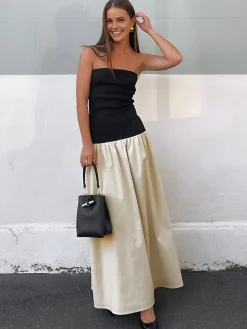 COMMENSE Contrast Color Tube Long Dress* Casual Dresses|Work Dresses