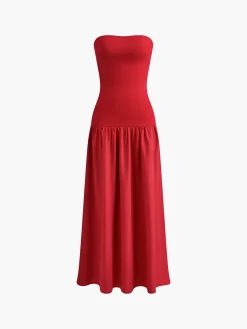 COMMENSE Contrast Color Tube Long Dress* Casual Dresses|Work Dresses