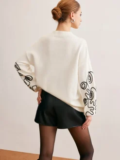 COMMENSE Contrast Curve Shift Sweater* Sweater Tops|Sweaters & Cardigans