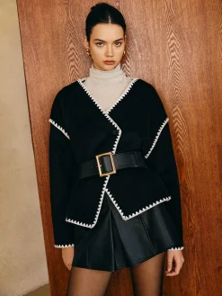 COMMENSE Contrast Embroidered Trim Tweed Coat* Outerwear|Tops