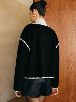 COMMENSE Contrast Embroidered Trim Tweed Coat* Outerwear|Tops