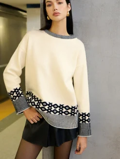 COMMENSE Contrast Geometric Pattern Pullover Sweater* Sweater Tops|Sweaters & Cardigans
