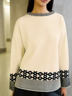 COMMENSE Contrast Geometric Pattern Pullover Sweater* Sweater Tops|Sweaters & Cardigans