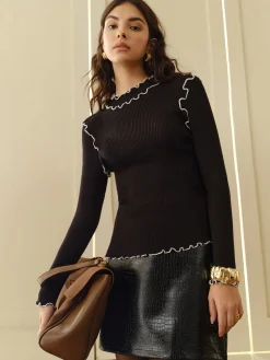 COMMENSE Contrast Lettuce Trim Knit Top* Sweater Tops|Sweaters & Cardigans