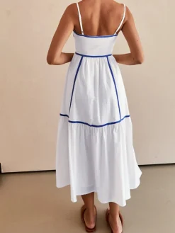 COMMENSE Contrast Line Decor Cami Long Dress* White Dresses|Casual Dresses
