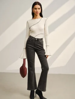 COMMENSE Contrast Piping Bell Sleeve T-Shirt* T-shirts|Tops