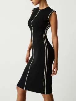 COMMENSE Contrast Piping Midi Sweater Dress* Black Dresses|Sweater Dresses