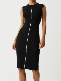 COMMENSE Contrast Piping Midi Sweater Dress* Black Dresses|Sweater Dresses