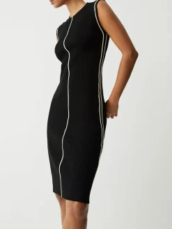 COMMENSE Contrast Piping Midi Sweater Dress* Black Dresses|Sweater Dresses