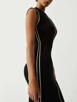 COMMENSE Contrast Piping Midi Sweater Dress* Black Dresses|Sweater Dresses