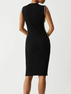 COMMENSE Contrast Piping Midi Sweater Dress* Black Dresses|Sweater Dresses
