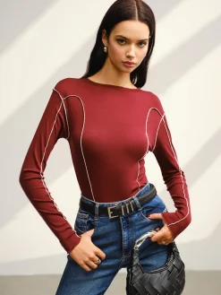 COMMENSE Contrast Piping Skinny T-Shirt* Tops