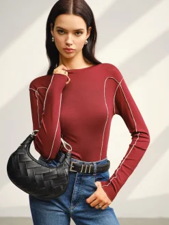 COMMENSE Contrast Piping Skinny T-Shirt* Tops