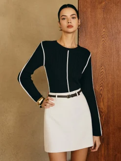 COMMENSE Contrast Piping Slim Knit Top* Sweater Tops|Sweaters & Cardigans