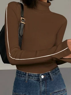 COMMENSE Contrast Piping Turtleneck Sweater* Sweater Tops|Sweaters & Cardigans