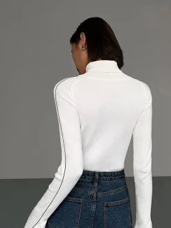 COMMENSE Contrast Piping Turtleneck Sweater* Sweater Tops|Sweaters & Cardigans