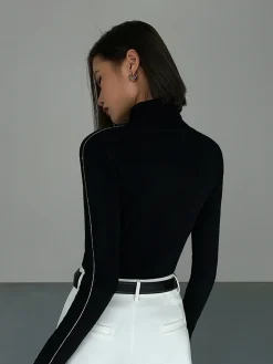 COMMENSE Contrast Piping Turtleneck Sweater* Sweater Tops|Sweaters & Cardigans