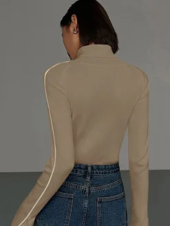 COMMENSE Contrast Piping Turtleneck Sweater* Sweater Tops|Sweaters & Cardigans