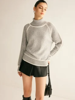 COMMENSE Contrast Piping Turtleneck Sweater* Sweater Tops|Sweaters & Cardigans