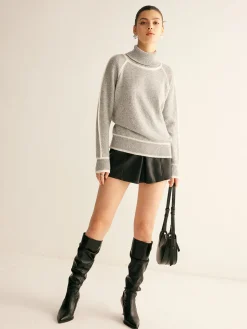 COMMENSE Contrast Piping Turtleneck Sweater* Sweater Tops|Sweaters & Cardigans