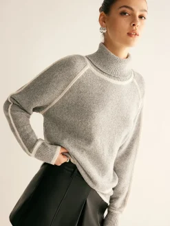 COMMENSE Contrast Piping Turtleneck Sweater* Sweater Tops|Sweaters & Cardigans