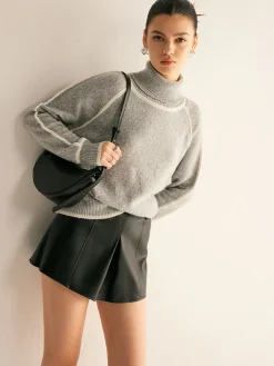 COMMENSE Contrast Piping Turtleneck Sweater* Sweater Tops|Sweaters & Cardigans