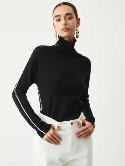 COMMENSE Contrast Piping Turtleneck Long Sleeve Top* Tank Tops & Camis|Tops