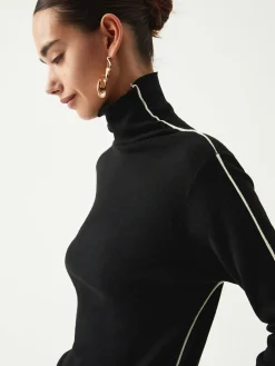 COMMENSE Contrast Piping Turtleneck Long Sleeve Top* Tank Tops & Camis|Tops