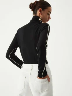 COMMENSE Contrast Piping Turtleneck Long Sleeve Top* Tank Tops & Camis|Tops
