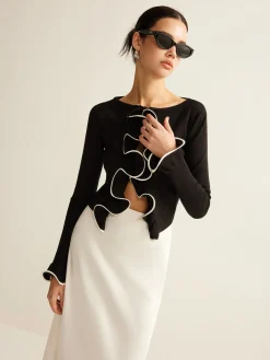 COMMENSE Contrast Ruffle Skinny Cardigan* Cardigans|Sweaters & Cardigans