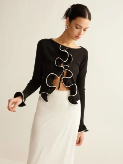 COMMENSE Contrast Ruffle Skinny Cardigan* Cardigans|Sweaters & Cardigans