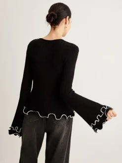 COMMENSE Contrast Ruffle Sweater* Sweater Tops|Sweaters & Cardigans
