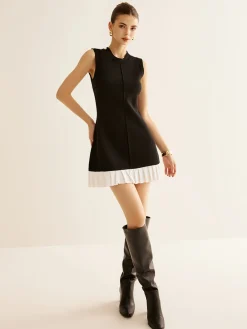 COMMENSE Contrast Ruffle Sweater Tank Dress* Black Dresses|Sweater Dresses