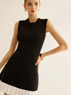COMMENSE Contrast Ruffle Sweater Tank Dress* Black Dresses|Sweater Dresses