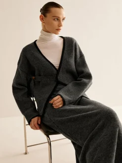 COMMENSE Contrast Side Piping Belted Sweater Co-ords* Sweater Tops|Sweaters & Cardigans