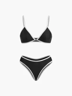 COMMENSE Contrast Strap Triangle Bikini Set* Swimwear|Tops