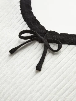 COMMENSE Contrast Trim Bow Crop Sweater Vest* Sweater Vests|Sweaters & Cardigans
