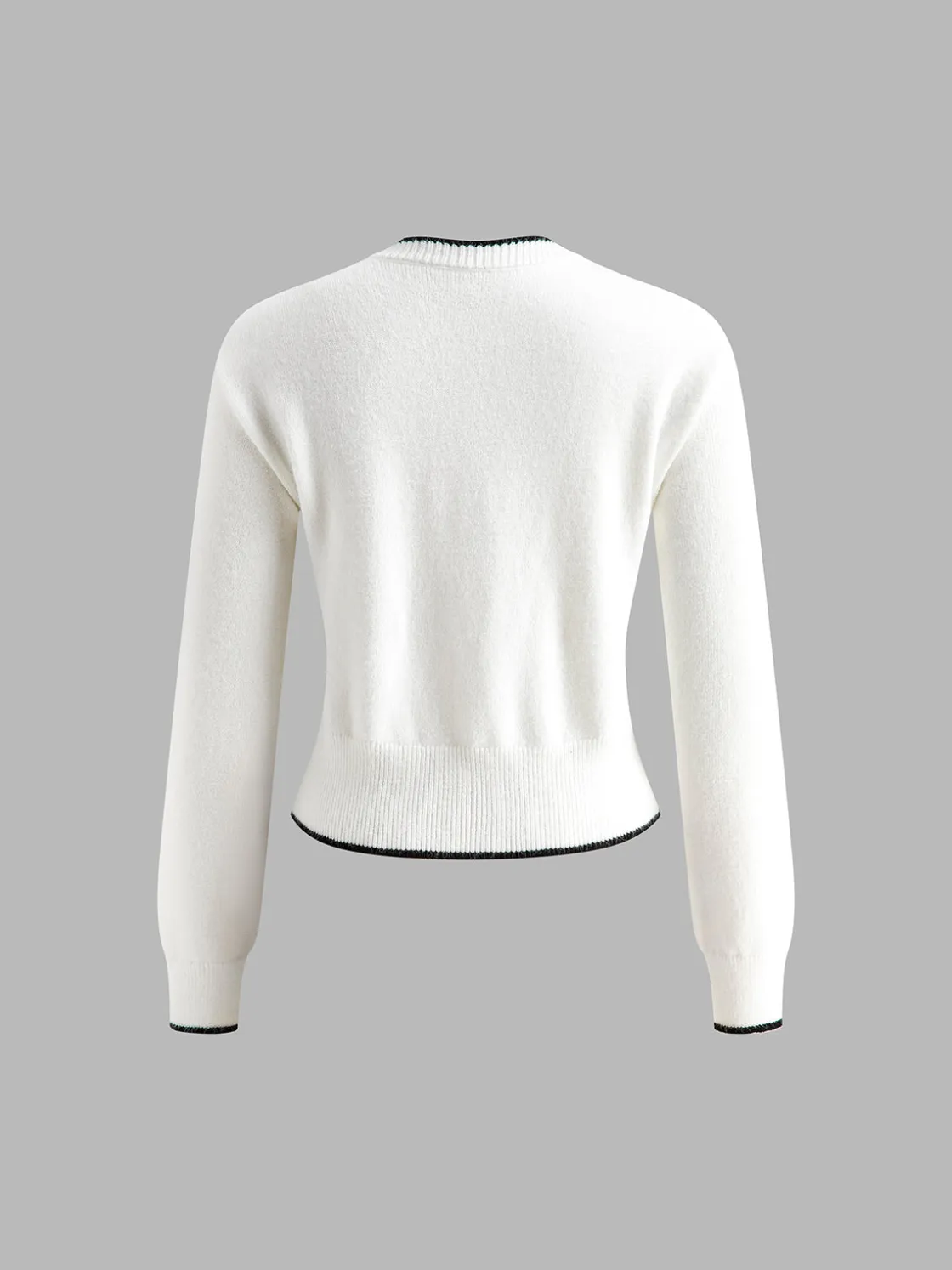 COMMENSE Contrast Trim Bow Decor Knit Outwear* Sweater Tops|Outerwear