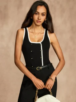 COMMENSE Contrast Trim Breasted Sweater Vest* Sweater Vests|Sweaters & Cardigans