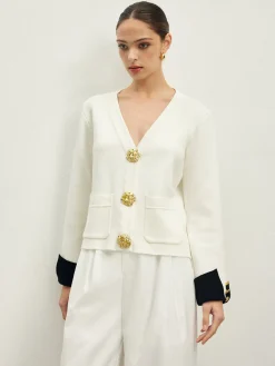COMMENSE Contrast Trim Button Jersey Cardigan* Cardigans|Sweaters & Cardigans