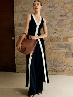 COMMENSE Contrast Trim Button Sweater Tank Dress* Black Dresses|Sweater Dresses