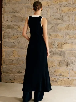 COMMENSE Contrast Trim Button Sweater Tank Dress* Black Dresses|Sweater Dresses