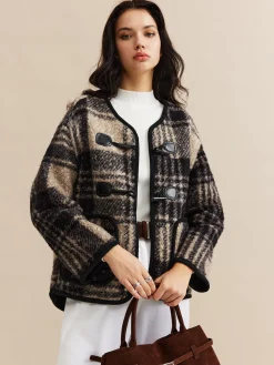 COMMENSE Contrast Trim Checked Tweed Coat* Outerwear|Coats