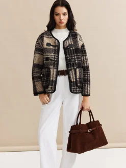 COMMENSE Contrast Trim Checked Tweed Coat* Outerwear|Coats