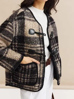 COMMENSE Contrast Trim Checked Tweed Coat* Outerwear|Coats