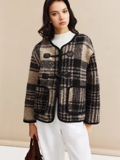 COMMENSE Contrast Trim Checked Tweed Coat* Outerwear|Coats