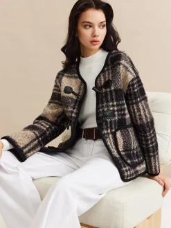 COMMENSE Contrast Trim Checked Tweed Coat* Outerwear|Coats