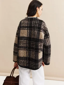 COMMENSE Contrast Trim Checked Tweed Coat* Outerwear|Coats
